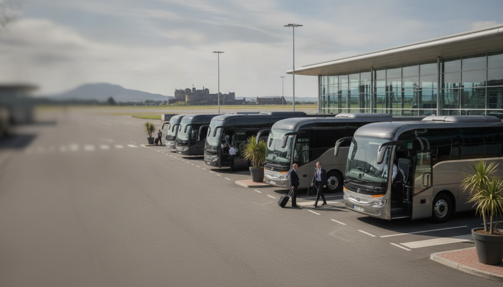 Executive Group Transfers: Seamless Arrivals for Edinburgh Conferences and Retreats — executive coach meeting a group at Edinburgh Airport