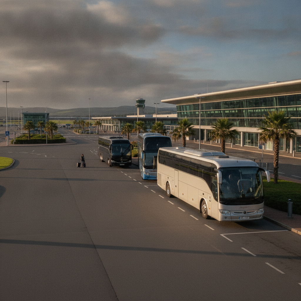 Our coach Fleet for Edinburgh Transfers — executive coach meeting a group at Edinburgh Airport