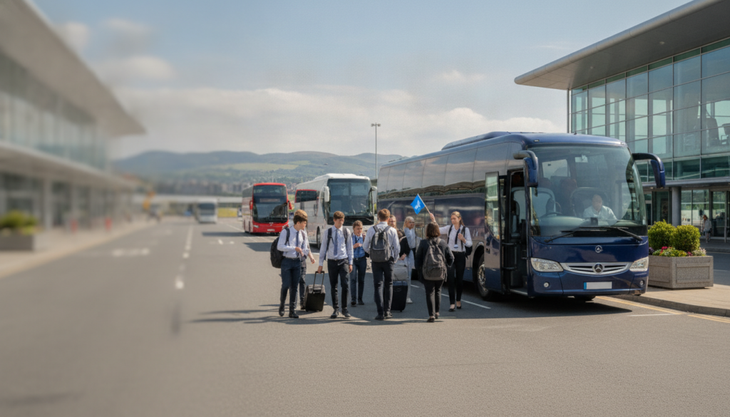 Educational Journeys: Maximising Your School Group's Edinburgh Experience by Coach — executive coach meeting a group at Edinburgh Airport