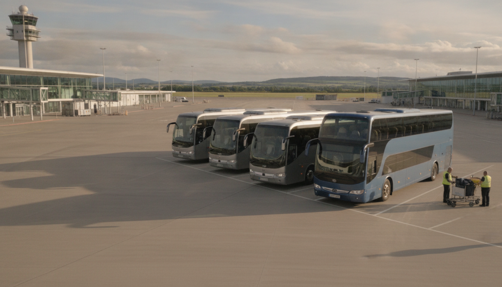University Open Day Transfers: Group Coach Solutions for Prospective Students in Edinburgh — executive coach meeting a group at Edinburgh Airport